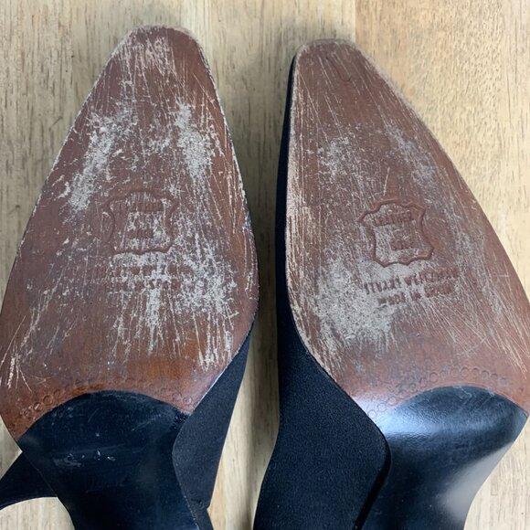 Stuart Weitzman Black Heels with Gold Accents - Picture 10 of 13